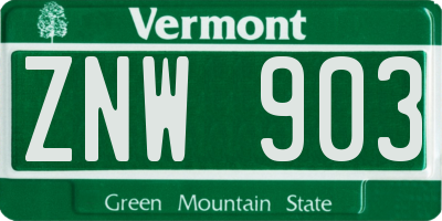 VT license plate ZNW903