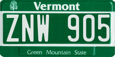 VT license plate ZNW905