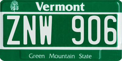VT license plate ZNW906