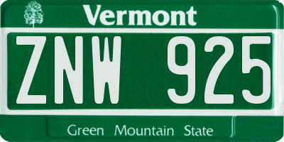 VT license plate ZNW925