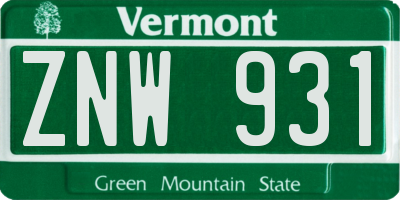 VT license plate ZNW931