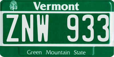 VT license plate ZNW933