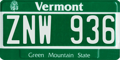 VT license plate ZNW936