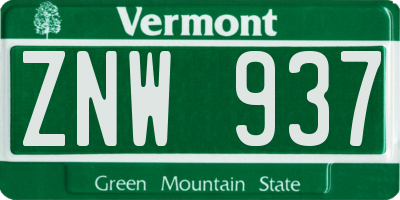 VT license plate ZNW937