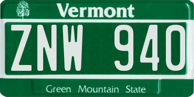 VT license plate ZNW940