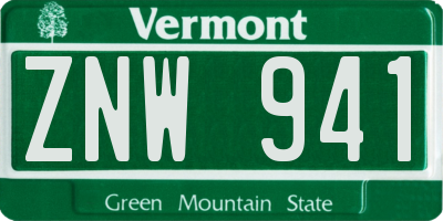 VT license plate ZNW941