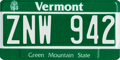 VT license plate ZNW942