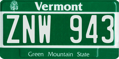 VT license plate ZNW943