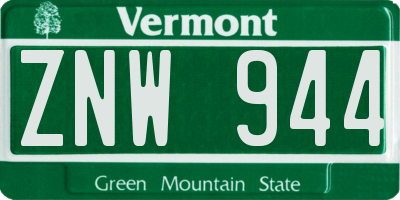 VT license plate ZNW944