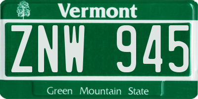 VT license plate ZNW945
