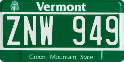 VT license plate ZNW949