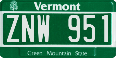 VT license plate ZNW951