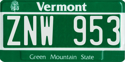 VT license plate ZNW953