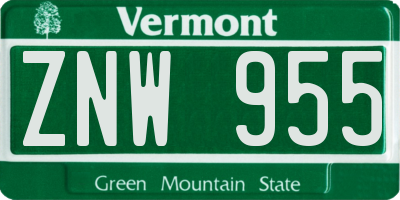 VT license plate ZNW955