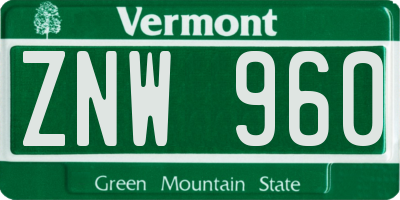 VT license plate ZNW960