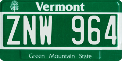 VT license plate ZNW964