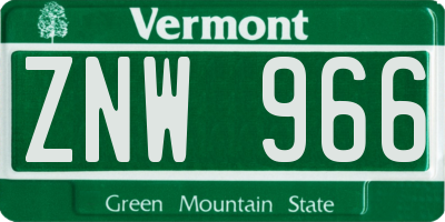 VT license plate ZNW966