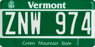 VT license plate ZNW974