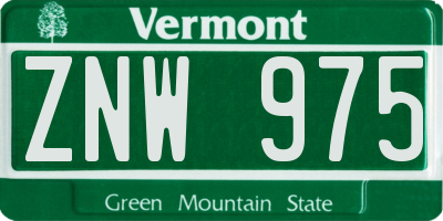 VT license plate ZNW975