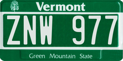 VT license plate ZNW977