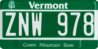 VT license plate ZNW978