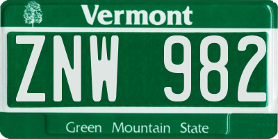 VT license plate ZNW982