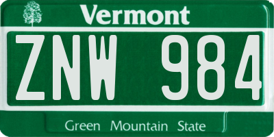 VT license plate ZNW984