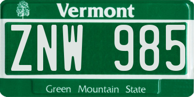 VT license plate ZNW985