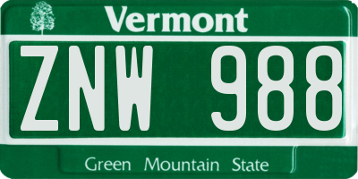 VT license plate ZNW988