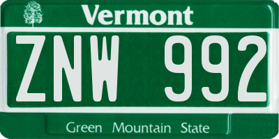 VT license plate ZNW992