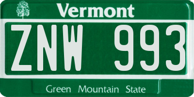 VT license plate ZNW993