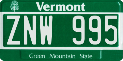 VT license plate ZNW995