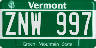 VT license plate ZNW997