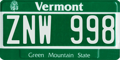 VT license plate ZNW998