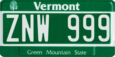 VT license plate ZNW999