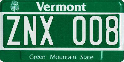 VT license plate ZNX008