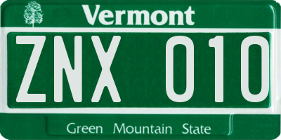 VT license plate ZNX010