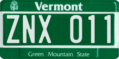 VT license plate ZNX011