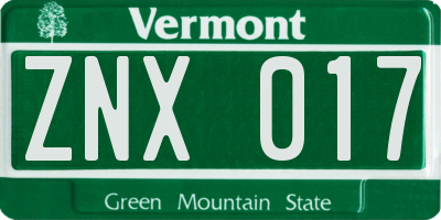 VT license plate ZNX017