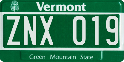 VT license plate ZNX019
