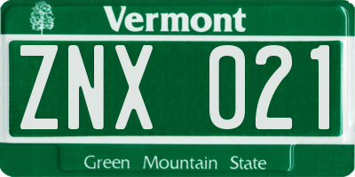 VT license plate ZNX021