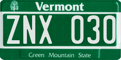 VT license plate ZNX030