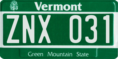 VT license plate ZNX031