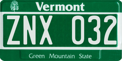 VT license plate ZNX032