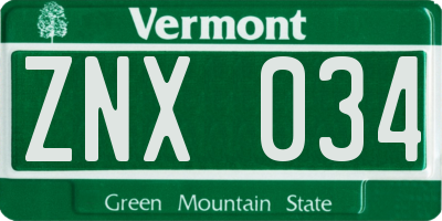 VT license plate ZNX034