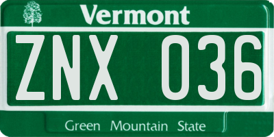 VT license plate ZNX036