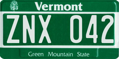 VT license plate ZNX042