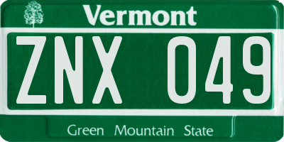 VT license plate ZNX049