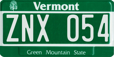 VT license plate ZNX054