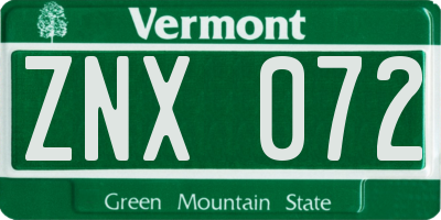 VT license plate ZNX072